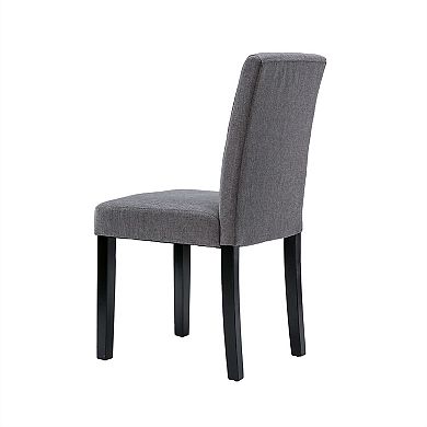 Set Of 2 - Grey Fabric Dining Chairs With Black Wood Legs
