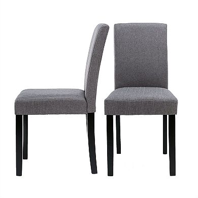 Set Of 2 - Grey Fabric Dining Chairs With Black Wood Legs