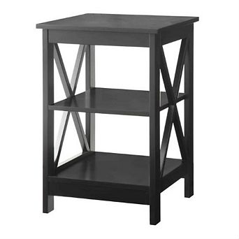 X-Style Side Table with 3 Shelves, Black Wood Nightstand for Bedroom or Living Room, 15.75 inch