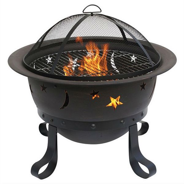 Outdoor Star Moon Steel Wood Burning Fire Pit In Bronze Finish