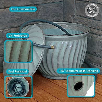 Sunnydaze Decorative Metal Garden Hose Holder with Lid