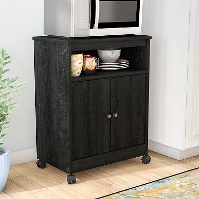 Black Utility Cart / Kitchen Microwave Cart With Casters