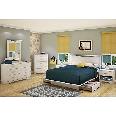 Full Size White Modern Platform Bed Frame With 2 Storage Drawers