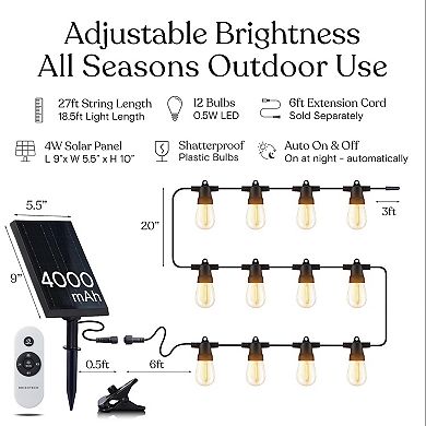 Brightech Ambience Pro 27ft Outdoor Solar Super Bright Led String Lights With Remote Control