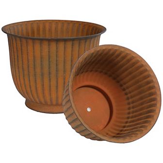 Sunnydaze Carlotta Metal Planter - 14.75 in - White Glaze - Set of 2