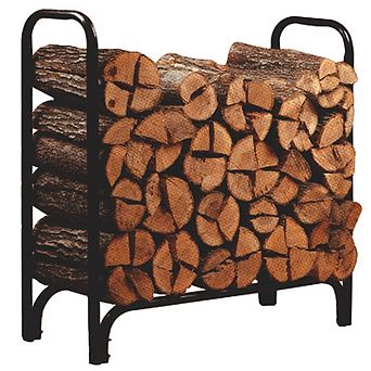 4-Foot Outdoor Firewood Log Rack, Black Powder-Coated Steel Wood Storage Stand