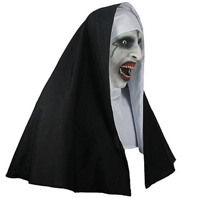 Black And White Nun Mask Horror Female Ghost Face Headgear Mask Halloween Decor Prom Party Supplies