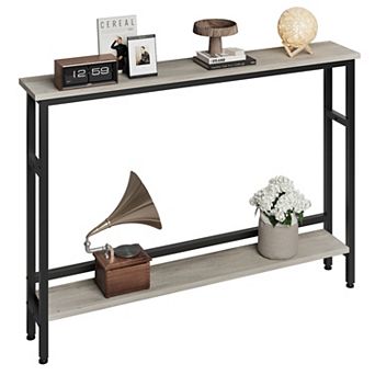 5.9" Narrow Sofa Table, 2 tier Skinny Console Table with Adjustable Shelf