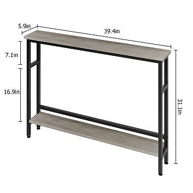 5.9" Narrow Sofa Table, 2 Tier Skinny Console Table with Adjustable Shelf