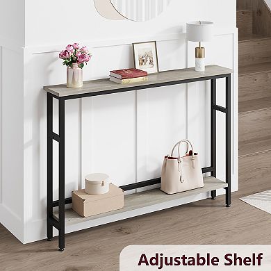 5.9" Narrow Sofa Table, 2 Tier Skinny Console Table with Adjustable Shelf