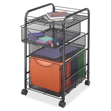 Rolling File Cabinet Cart with Drawers & Wheels, Metal Mesh Organizer for Letter Size Hanging Files