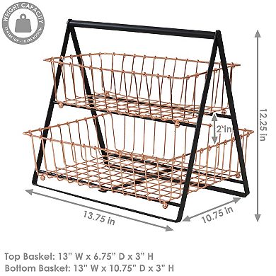 Sunnydaze 2-tier Wire Storage Basket With Handle For Countertop - Copper