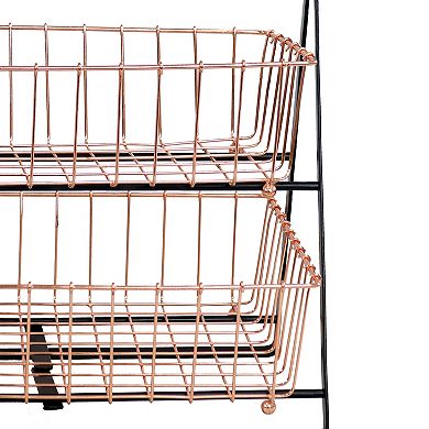 Sunnydaze 2-tier Wire Storage Basket With Handle For Countertop - Copper