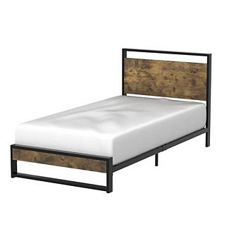 Twin Modern Farmhouse Platform Bed Frame With Wood Panel Headboard Footboard