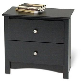 Black Two Drawer Bedroom Nightstand With Brushed Nickle Knobs