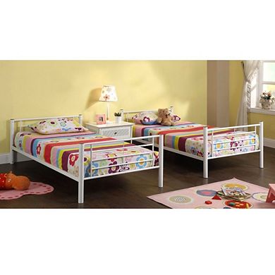 Twin Over Twin Sturdy Steel Metal Bunk Bed In White Finish