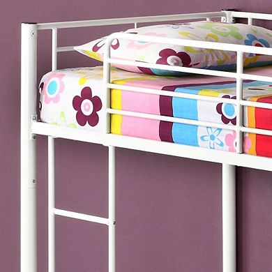 Twin Over Twin Sturdy Steel Metal Bunk Bed In White Finish