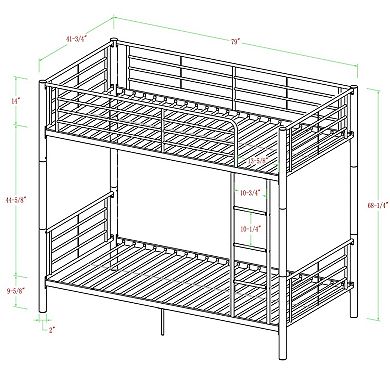Twin Over Twin Sturdy Steel Metal Bunk Bed In White Finish