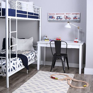 Twin Over Twin Sturdy Steel Metal Bunk Bed In White Finish
