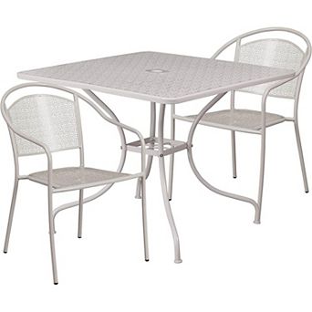 3 pc Grey Steel Metal Outdoor Patio Furniture Set With 2 Chairs And 1 Table