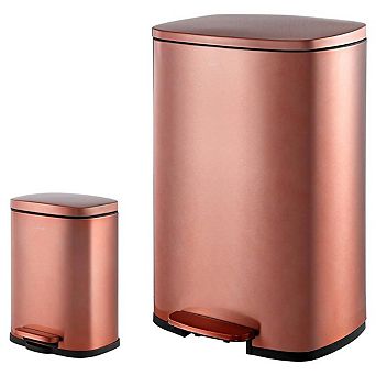 Set Of 2 - Copper Gold Step-on Trash Can - 13-gallon And 1.3-gallon