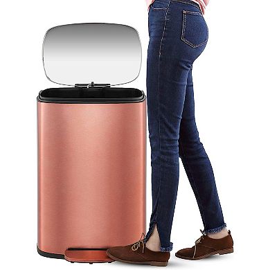2-Piece Rectangular Step Trash Can Set with Pedal and Removable Liners, Copper Rose Gold Finish