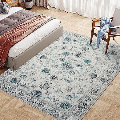 Garvee Vintage Washable Floral Print Area Rug Soft Non Slip Boho Throw Carpet