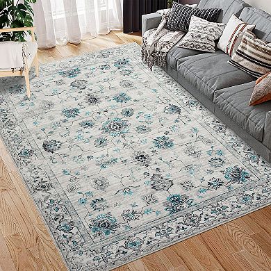 Garvee Vintage Washable Floral Print Area Rug Soft Non Slip Boho Throw Carpet