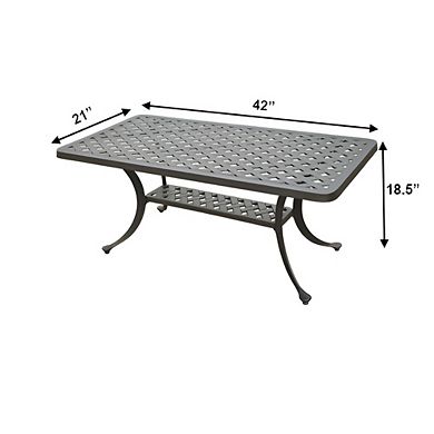 Rectangular Outdoor Patio Dining Cocktail Table Cast Aluminum, 42 x 21 Inch, Charcoal