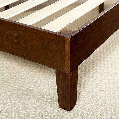 Twin Size Solid Wood Platform Bed Frame In Espresso Finish