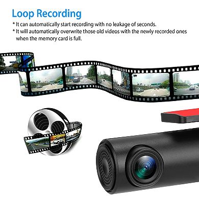 Black, 1080p Dash Cam Car Camera Recorder 170 Degree Hd Looping Recording G Sensor