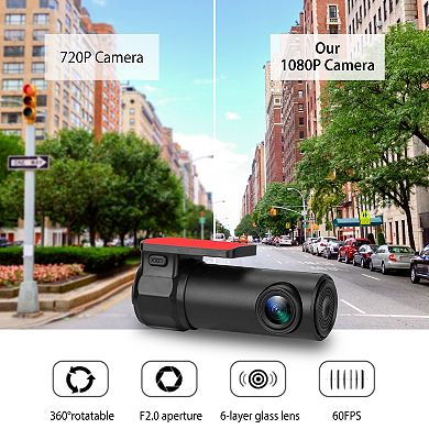Black, 1080p Dash Cam Car Camera Recorder 170 Degree Hd Looping Recording G Sensor