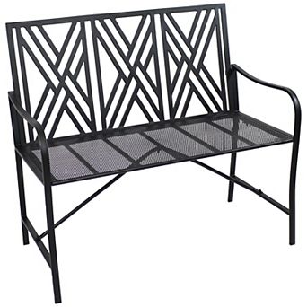 Sunnydaze 2-person Geometric Lattice Iron Outdoor Garden Bench - Black