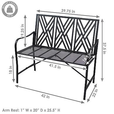 Sunnydaze 2-person Geometric Lattice Iron Outdoor Garden Bench - Black