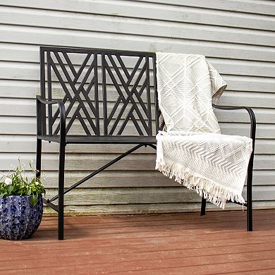 Sunnydaze 2-person Geometric Lattice Iron Outdoor Garden Bench - Black