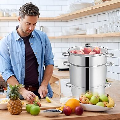 Stainless Steel 3-Pot Juicer and Steamer 11-Quart Set for Steaming and Extracting Juice Silver