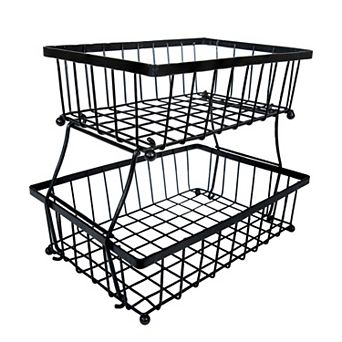 Sunnydaze 2 tier Metal Wire Collapsible Tabletop Storage Basket - Black