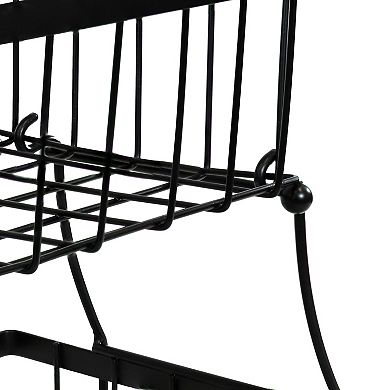 Sunnydaze 2-tier Metal Wire Collapsible Tabletop Storage Basket - Black