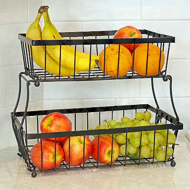 Sunnydaze 2-tier Metal Wire Collapsible Tabletop Storage Basket - Black