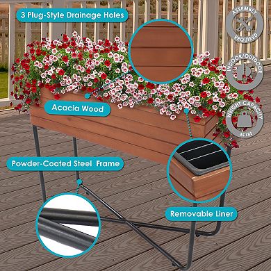 Sunnydaze Acacia Wood Slatted Planter Box With Oil-stained Finish