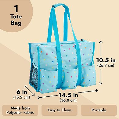 Rectangle Utility Tote With Zipper Top And 6 Pockets, 14.5x10.5x6 In, Blue