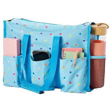 Rectangle Utility Tote With Zipper Top And 6 Pockets, 14.5x10.5x6 In, Blue