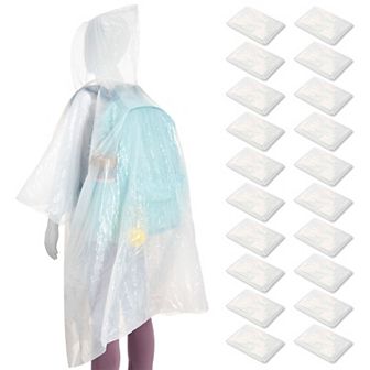 Juvale 20-pack Disposable Rain Ponchos For Kids - Emergency Raincoats With Hood
