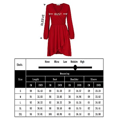 Women's V Neck Long Sleeve Wrap Dresses Ruffle A-Line Tunic Party Mini Dress