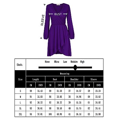 Women's V Neck Long Sleeve Wrap Dresses Ruffle A-Line Tunic Party Mini Dress