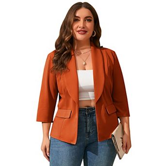 Womens Plus Size Casual Pocketed Blazer Office Open Front 3/4 Sleeve Cardigans Jacket Work Suit