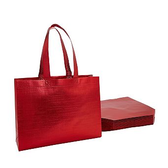 20x Reusable Grocery Shopping Tote Bags With Handles, Glossy Red 12.6 X 10 Inch