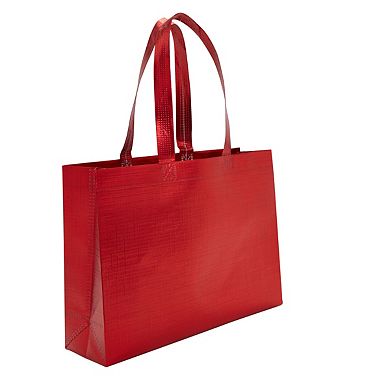 20x Reusable Grocery Shopping Tote Bags With Handles, Glossy Red 12.6 X 10 Inch