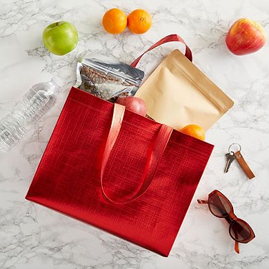 20x Reusable Grocery Shopping Tote Bags With Handles, Glossy Red 12.6 X 10 Inch