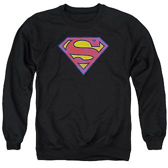 Superman Neon Distress Logo Adult Crewneck Sweatshirt